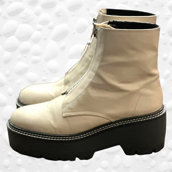 H&M Chunky Off White Platform Zip Front Ankle Boots 8 1/2 Exc Cond. - Picture 2 of 9